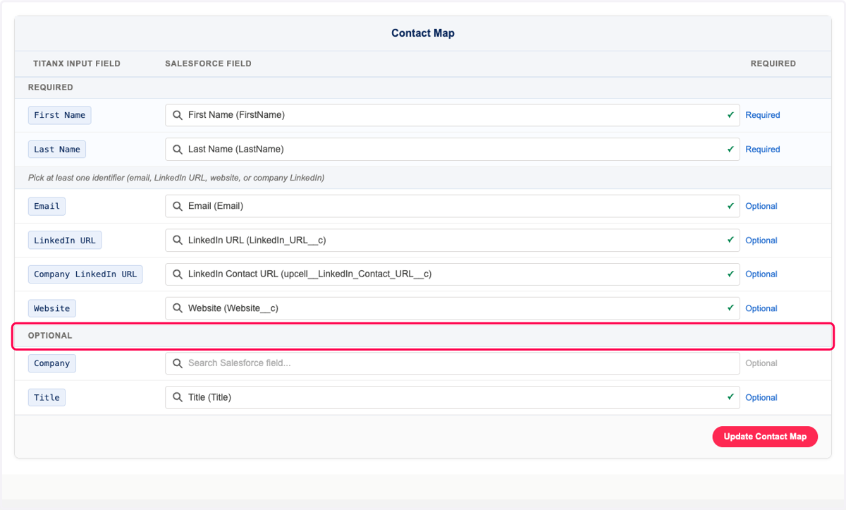 Additional Optional fields can be mapped.