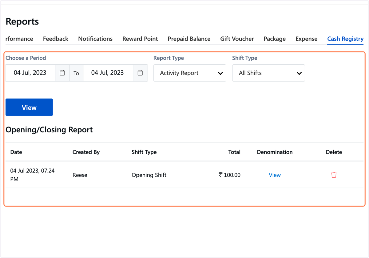 Choose the Report Type from the drop down menu. There are two report types Activity report and Summary by Day (daily summary) and select the Shift type to see the records.