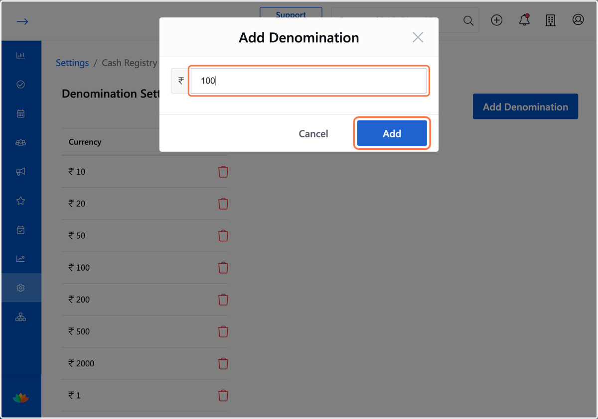 Type the denomination value based on your country currency. Eg: INR 100 or USD $10