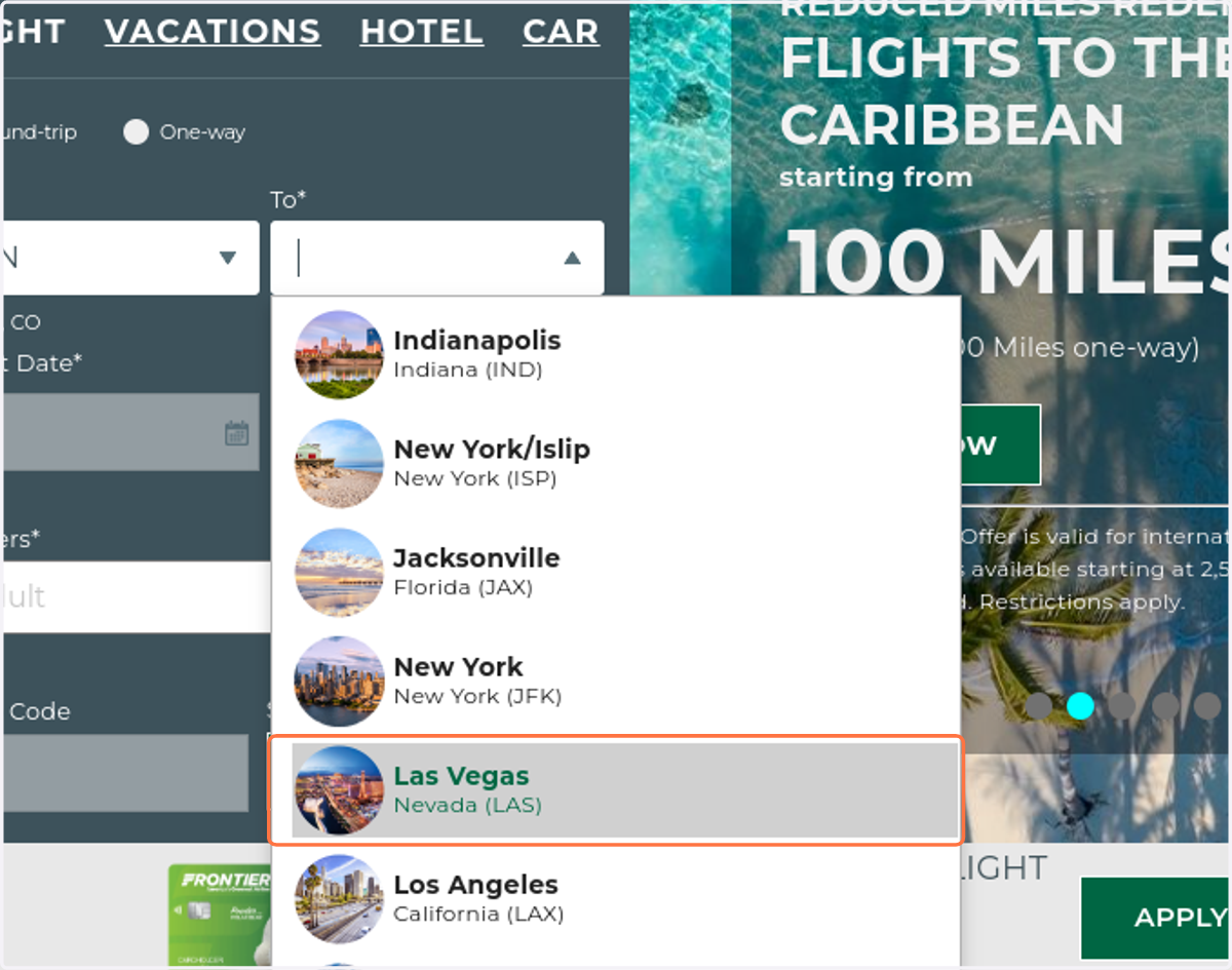 Click on United States of America : Las Vegas (LAS)