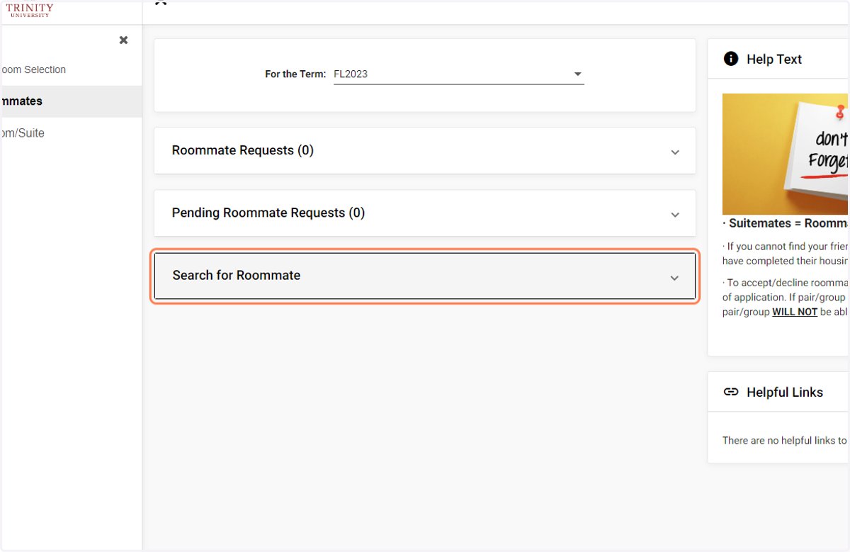 Click on Search for Roommate