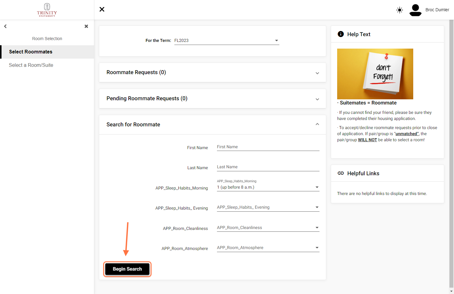 Click on Begin Search