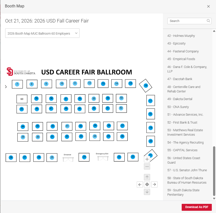 View where all Employers are located in the Ballroom/2nd floor MUC Hallway