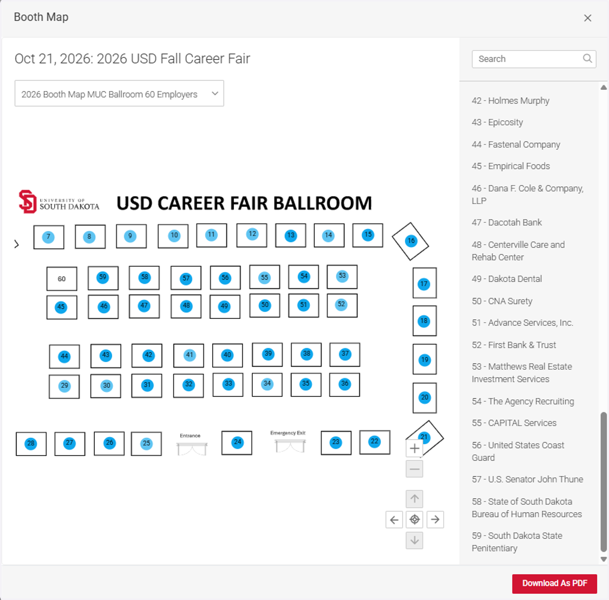 View where all Employers are located in the Ballroom/2nd floor MUC Hallway
