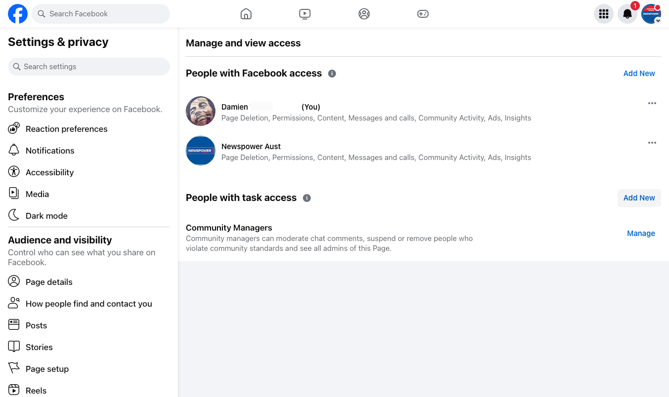 Click on Add New next to people with task access.