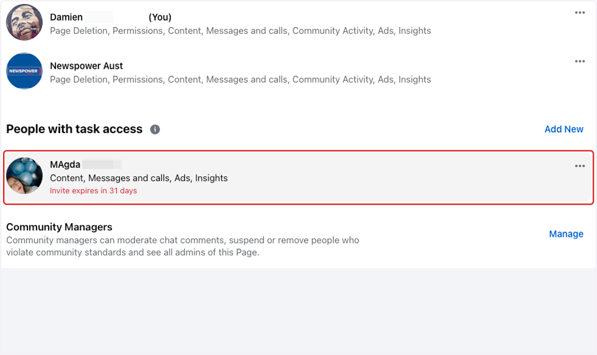 Here you can see that an invite has been sent to them to access the page