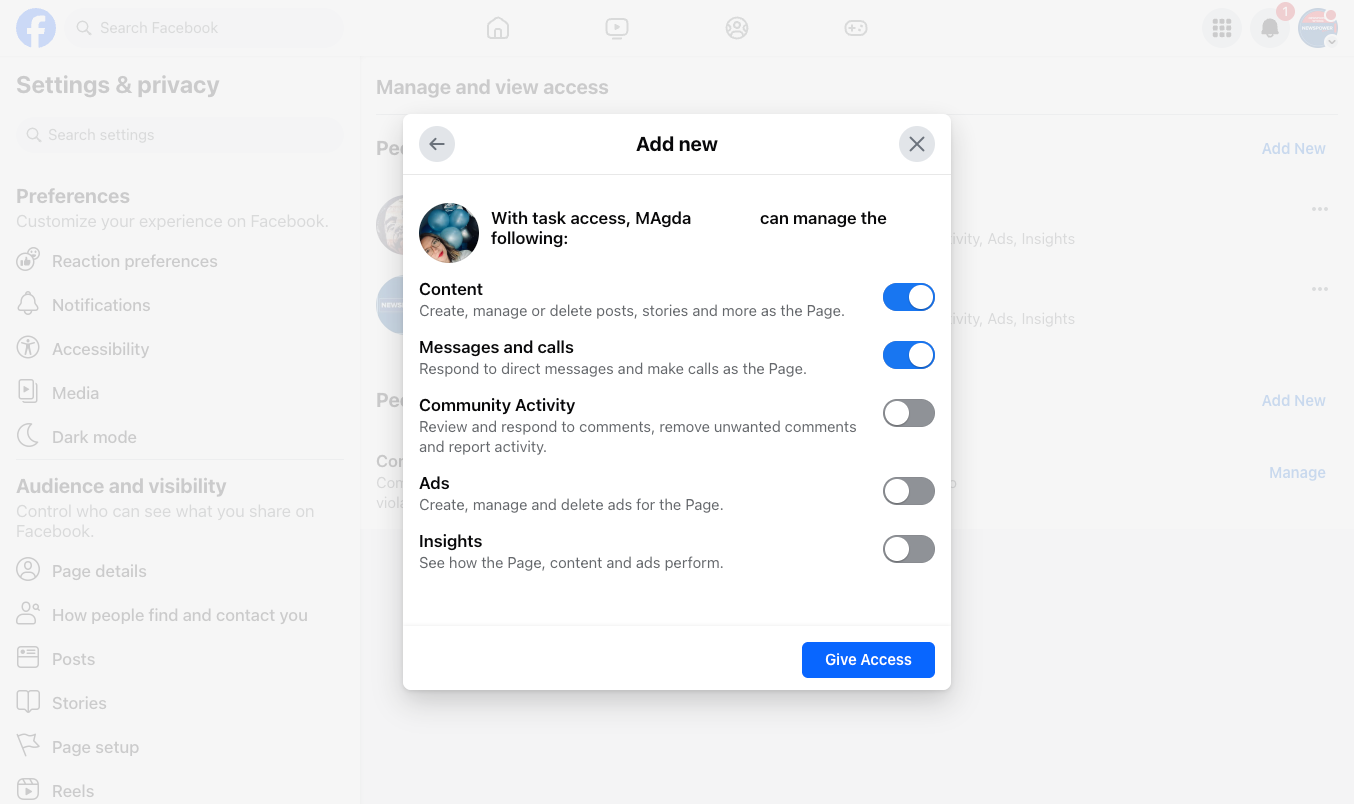 Toggle on the permissions you want to give them