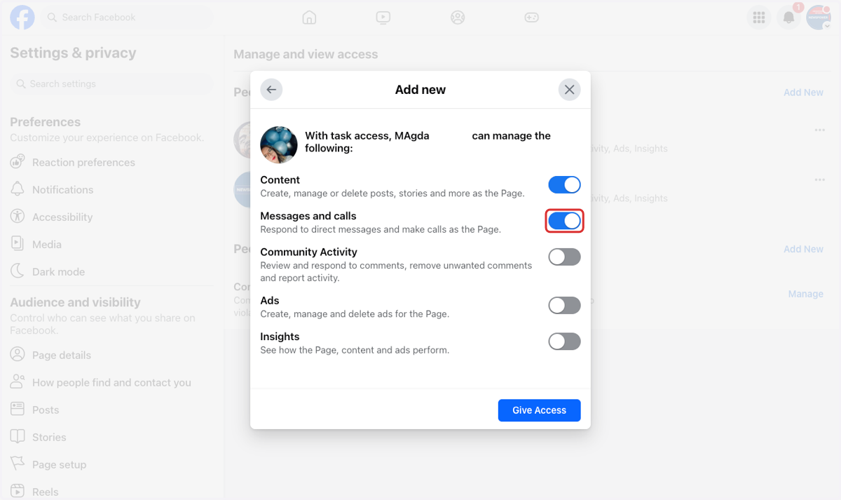Toggle on the permissions you want to give them