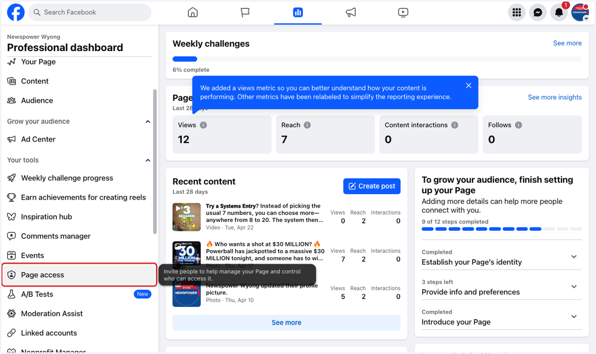Click on Page access from the lefthand menu