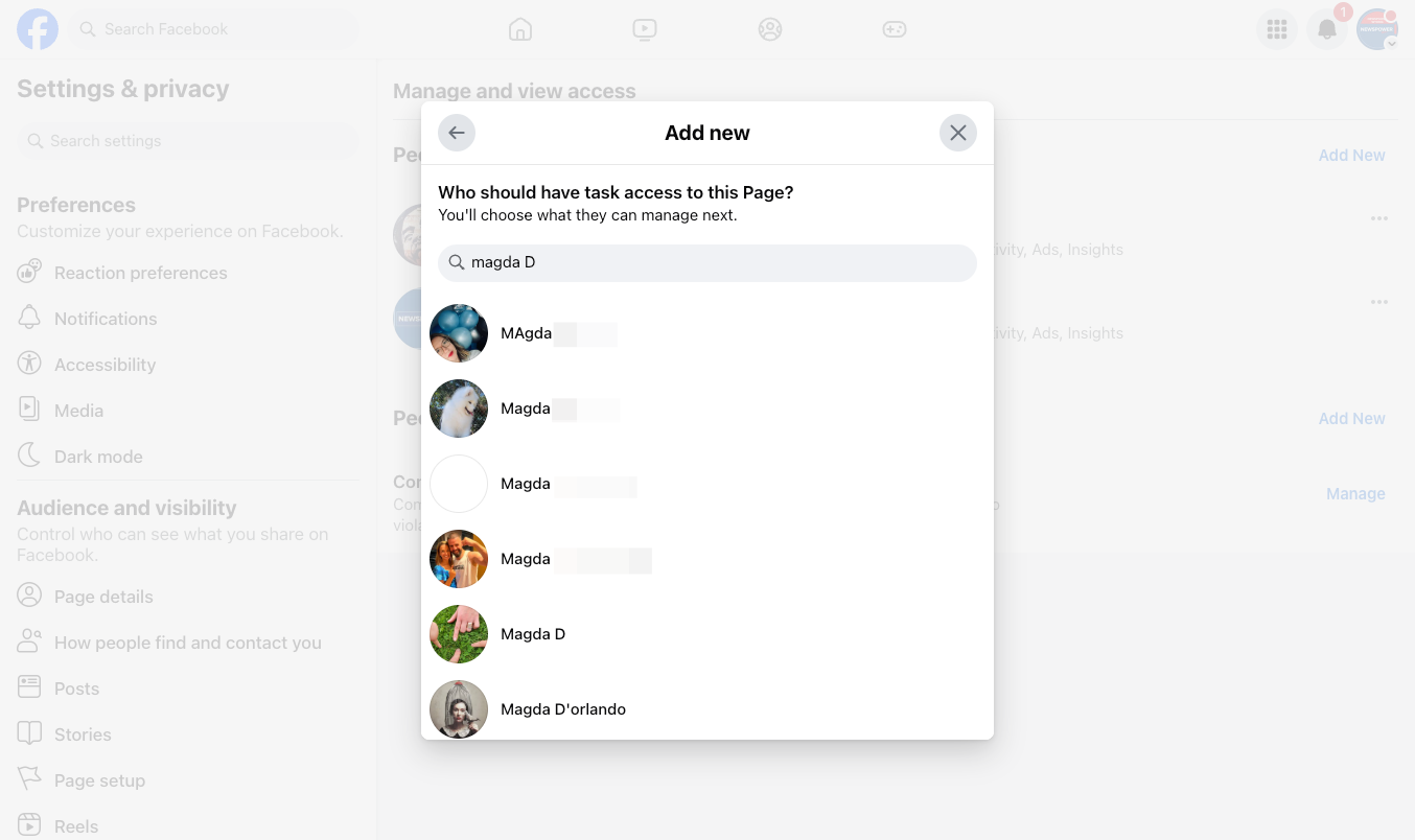 Search for the person you want to give access to