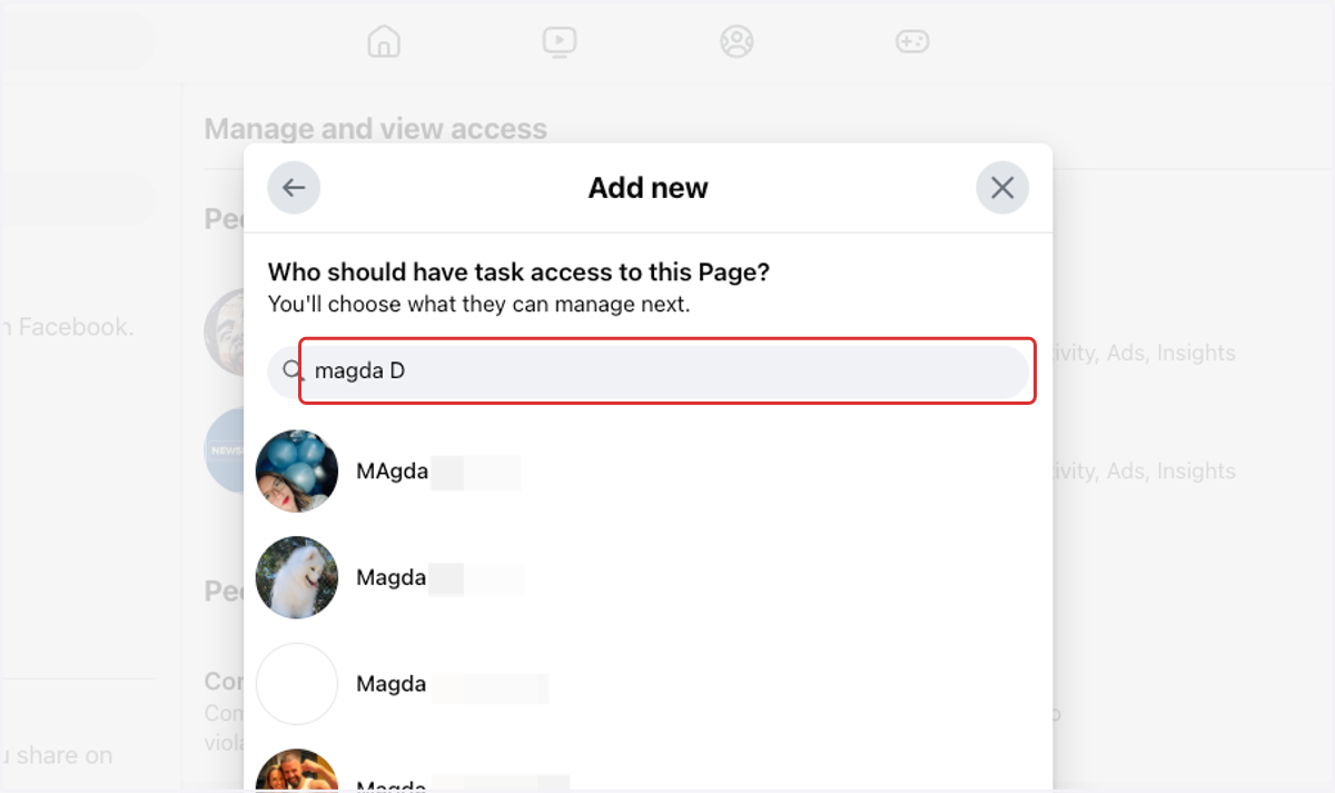 Search for the person you want to give access to