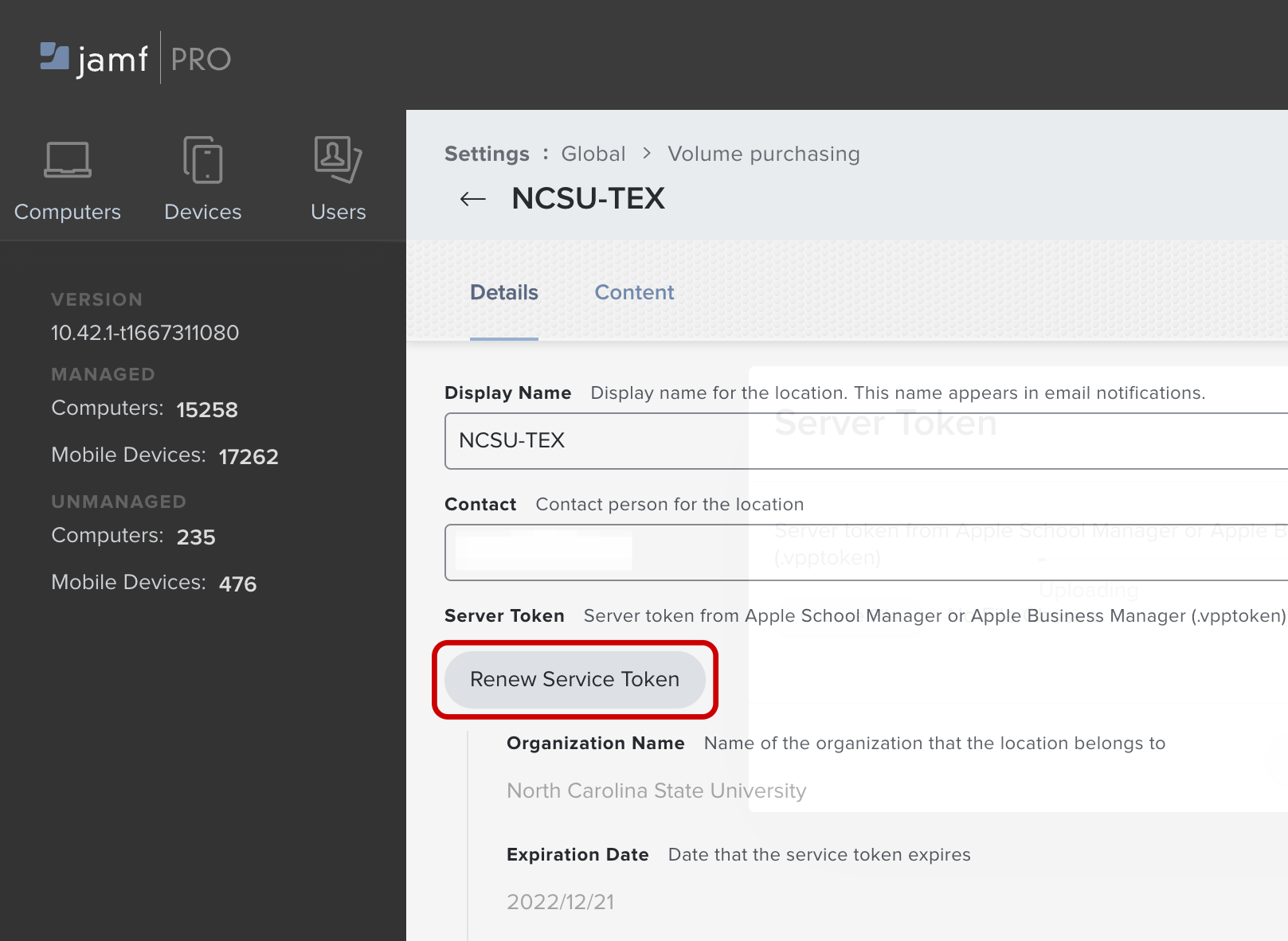 Click on Renew Service Token
