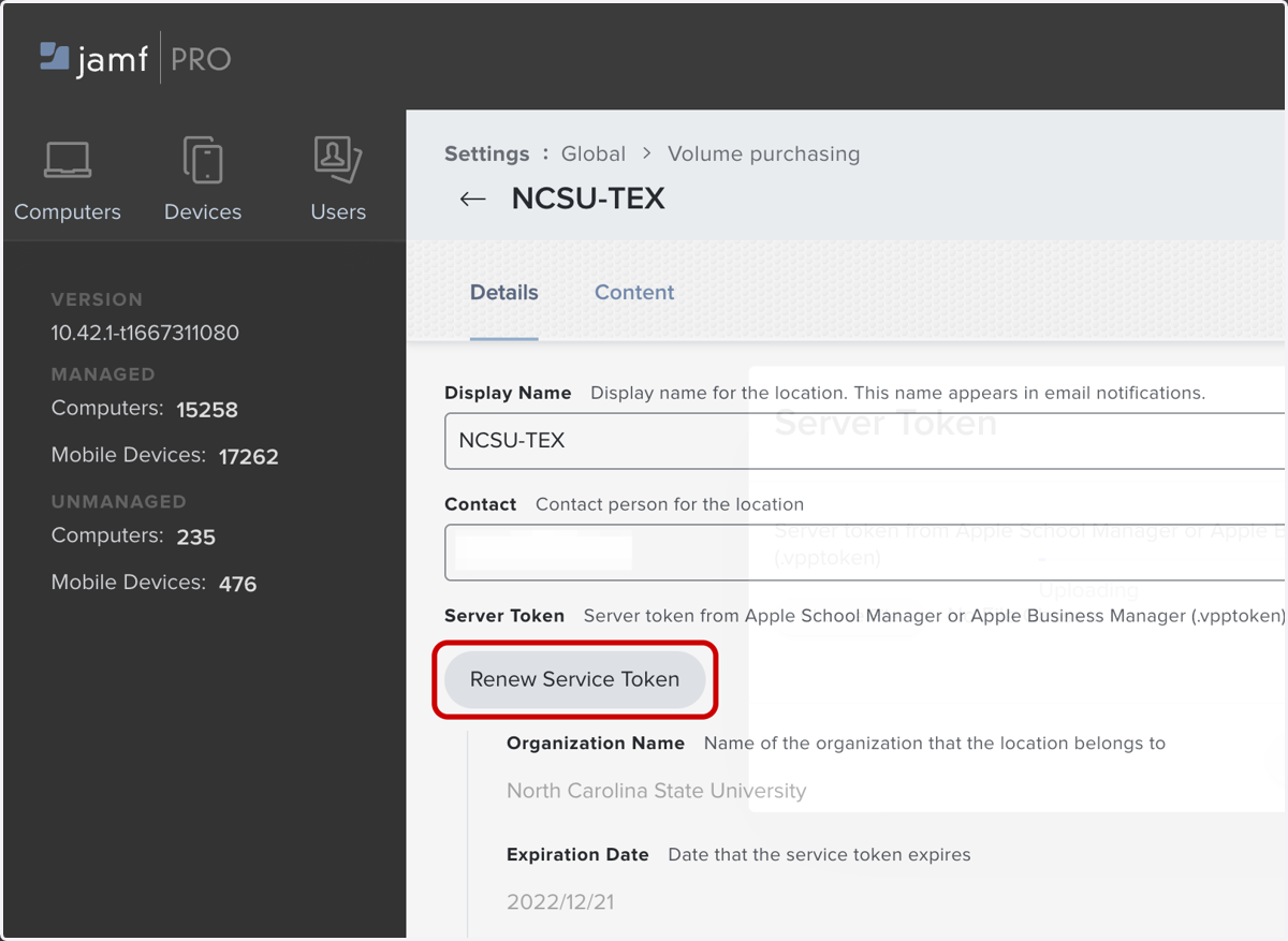 Click on Renew Service Token