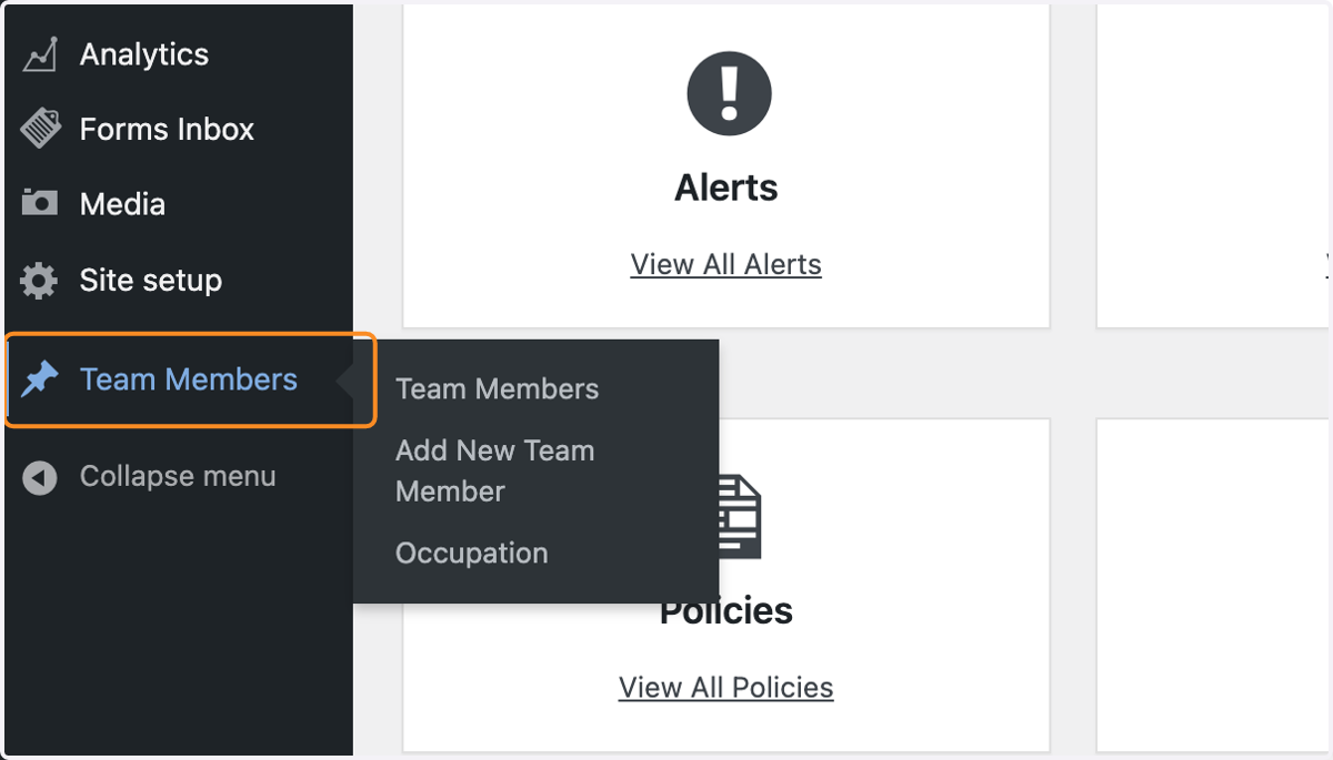 The Dashboard, with Team Members selected from the left-hand toolbar.