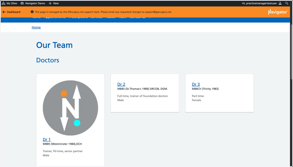 The team page, with the team member no longer displaying on the page.