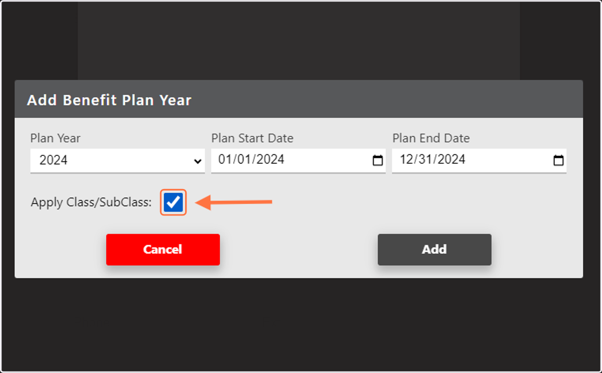 If you would like to differentiate the product offering by Class or Sub Class, be sure to check the "Apply Class/Sub Class" option when adding the Plan Year to the case.
