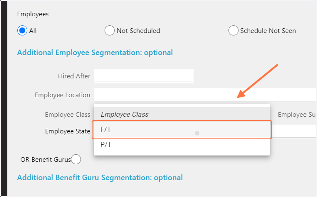 Click on the Employee Class dropdown to select which Class(es) this communication should be sent to.