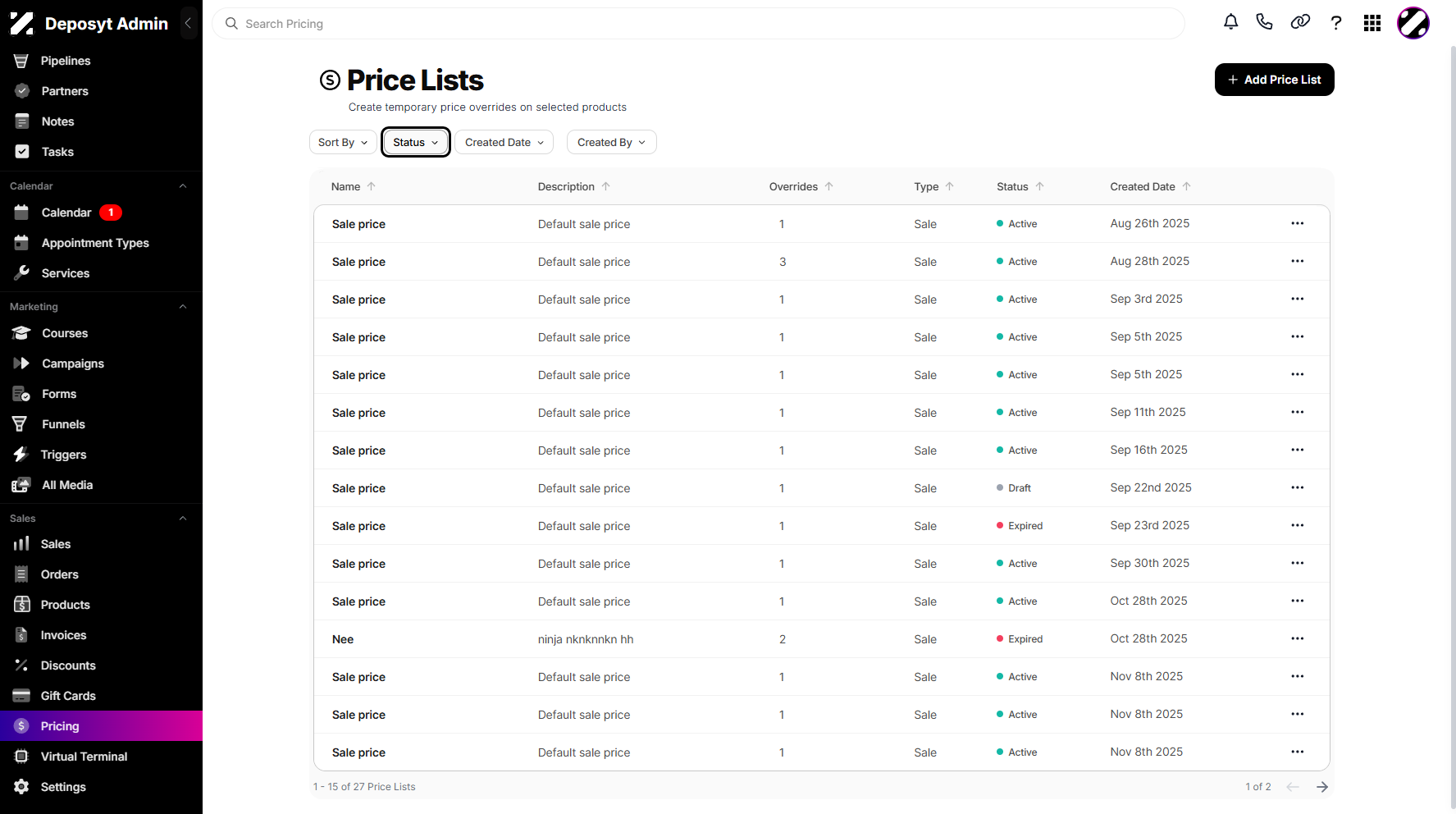Step 3: Click on the Status dropdown menu to proceed.
