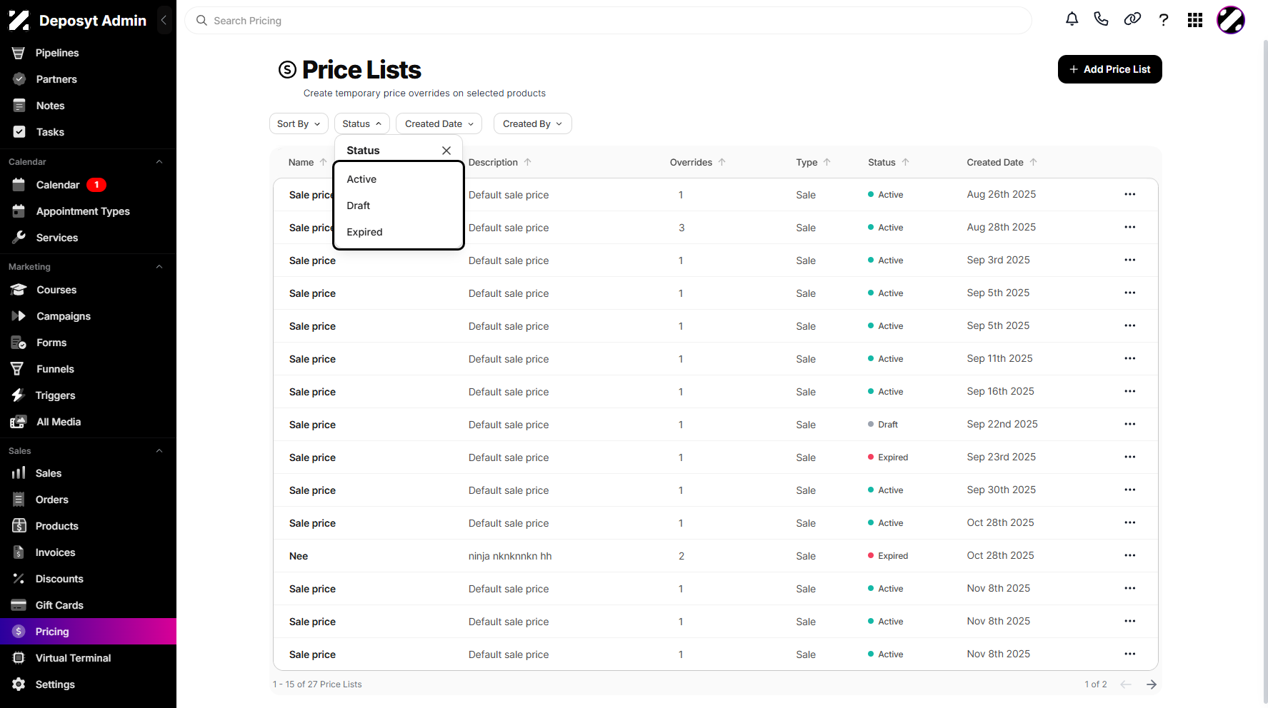 Step 4: A pop-up list will appear, prompting you to select a status to continue.