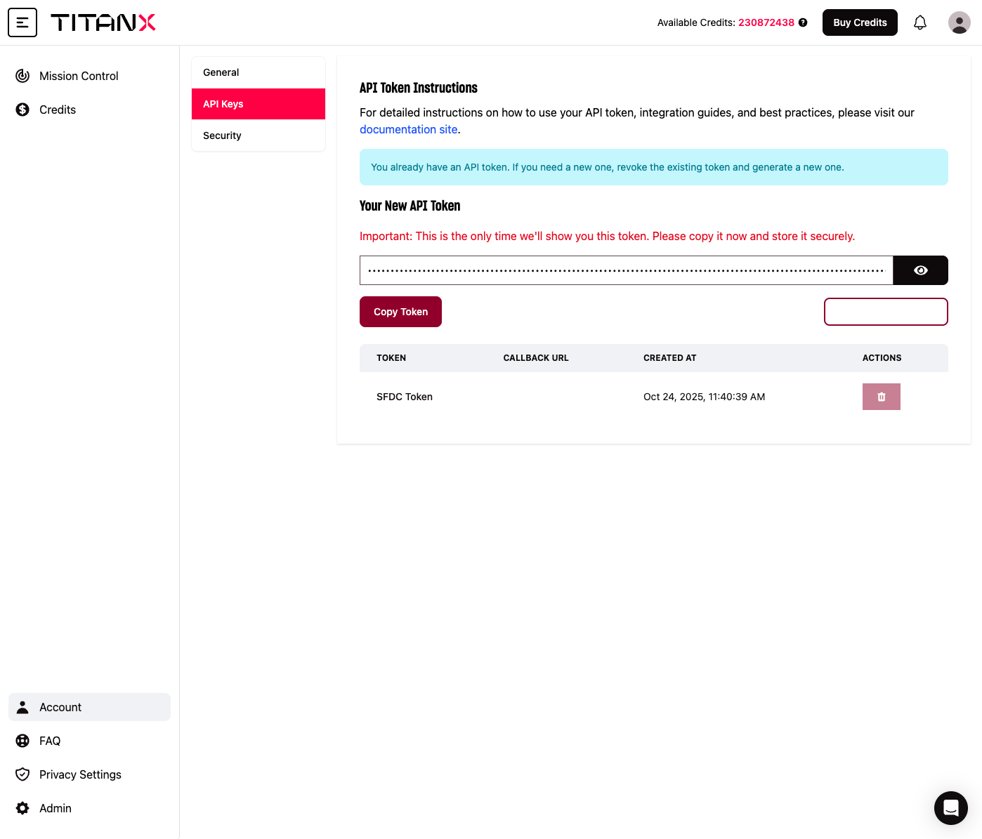 Click on I've Copied My Token