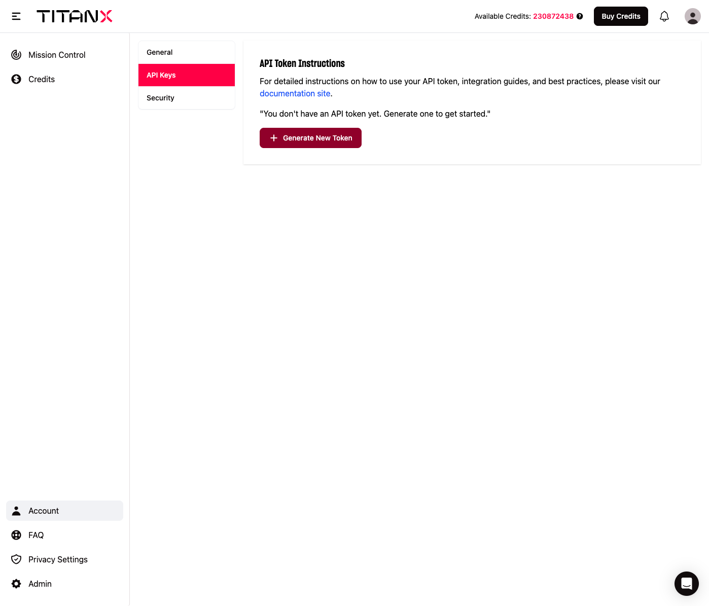 Click on Generate New Token