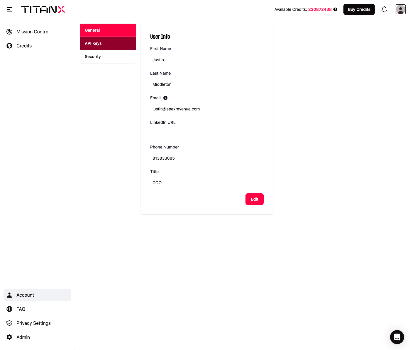 Click on API Keys