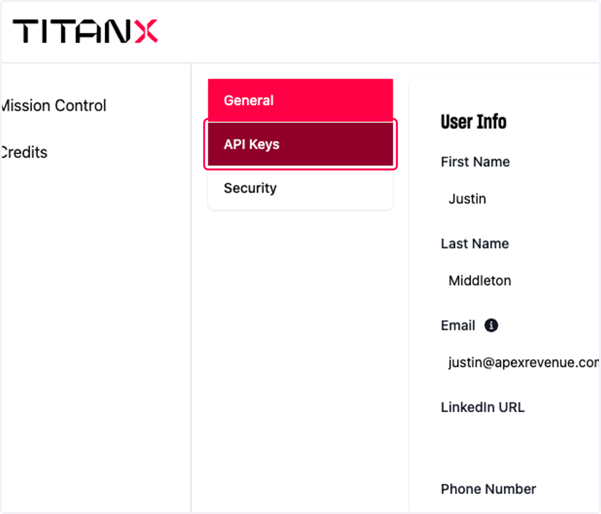 Click on API Keys