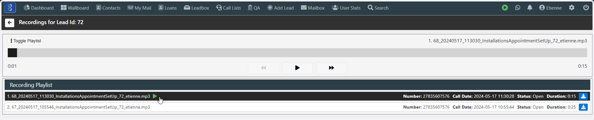 This will show you all recordings for this case in the Recording Playlist