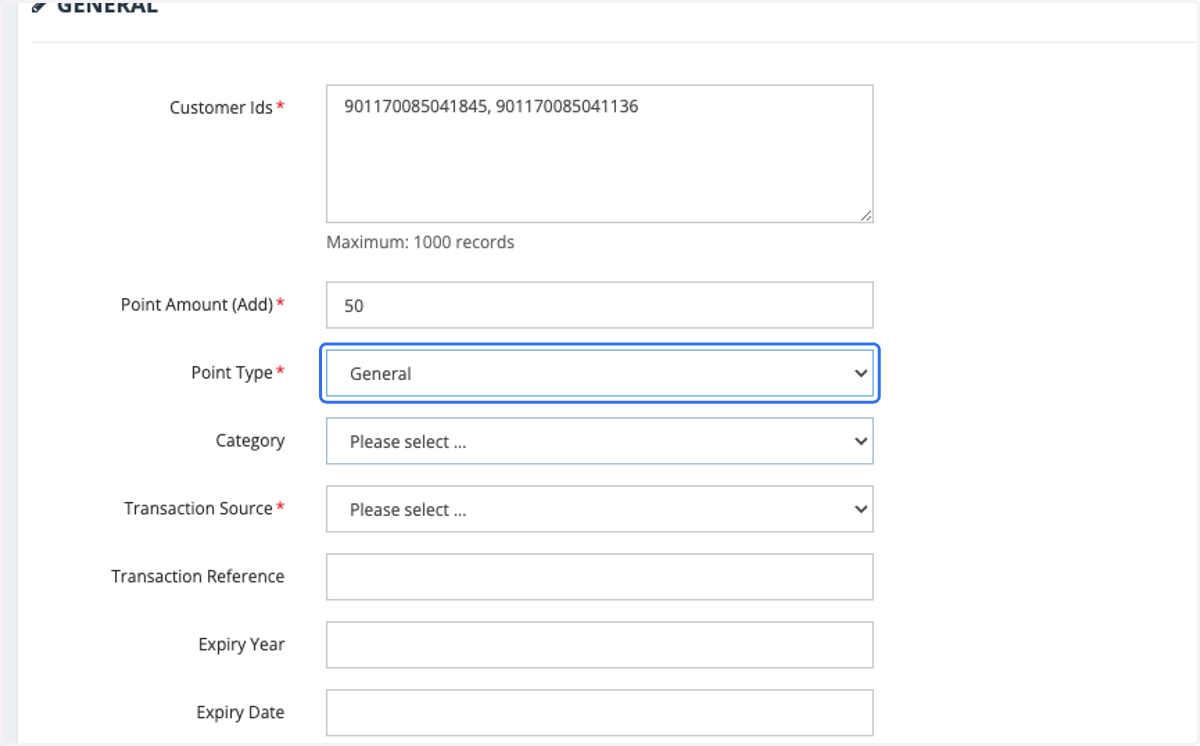 Insert Points Type. In this case, we will select "General".