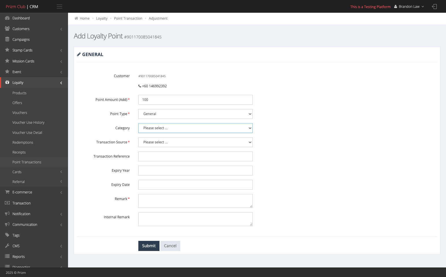 Select the Points Category