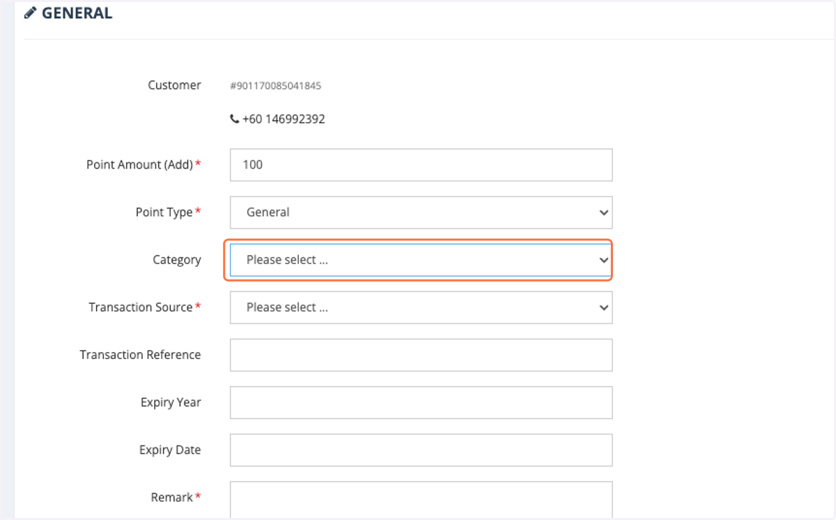 Select the Points Category