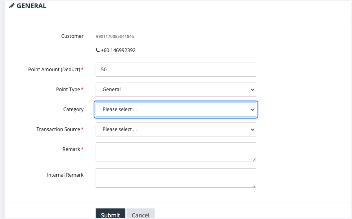 Select the Points Category