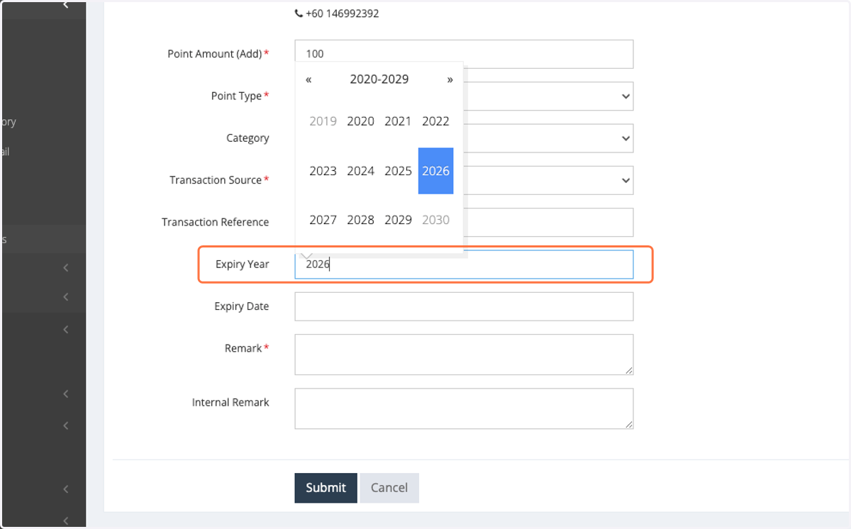 Select the Expiry Year