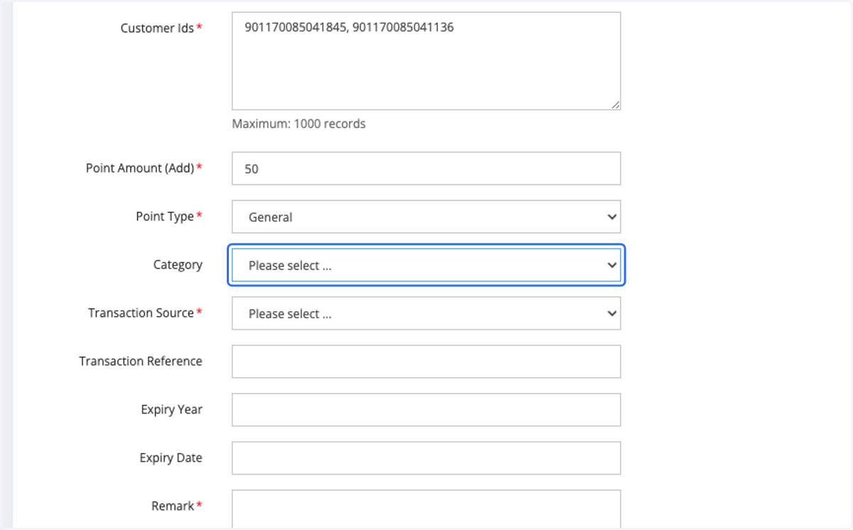 Select the Points Category