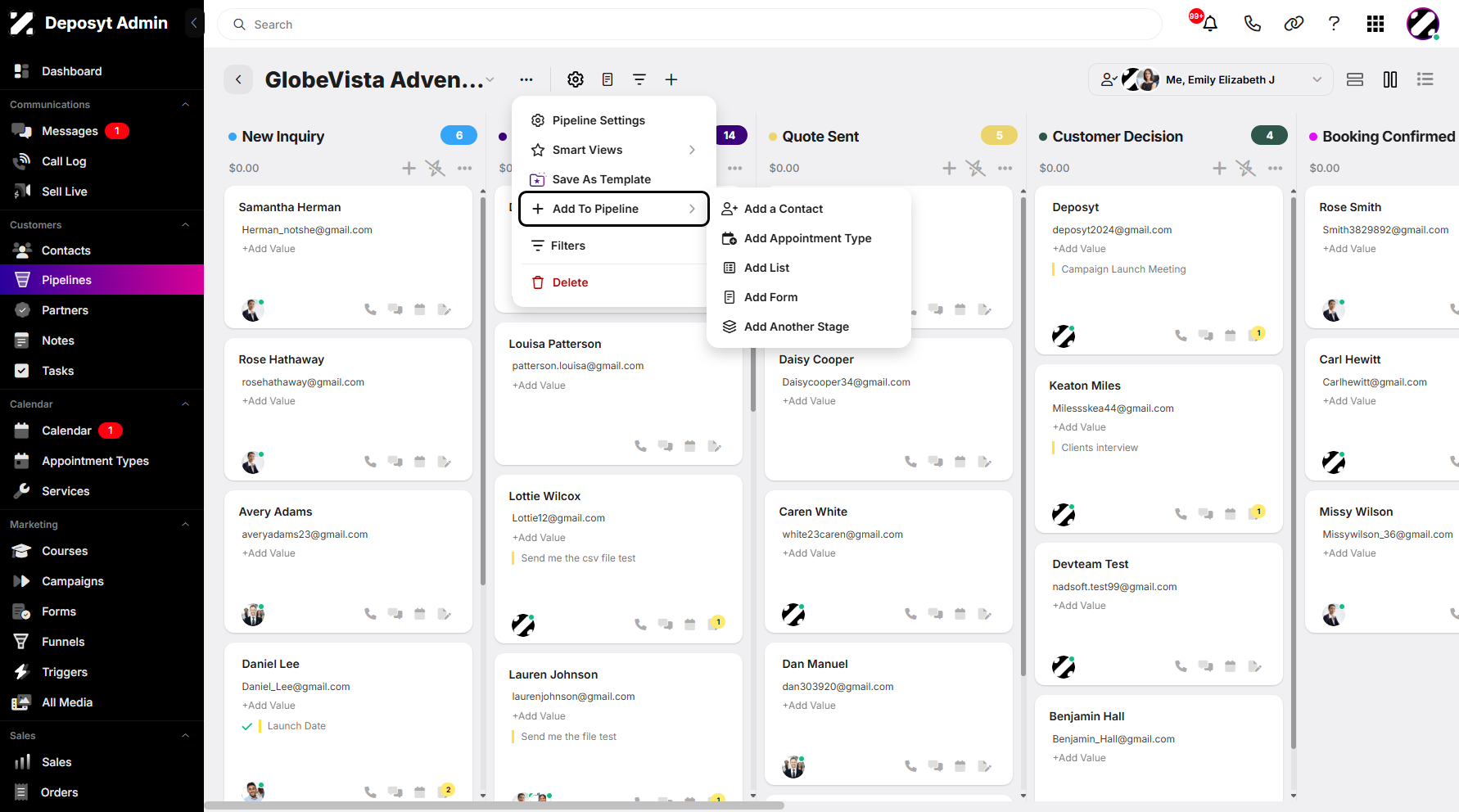 Step 6: A pop-up window will appear where you can click Add to Pipeline to open the sidebar action menu.
