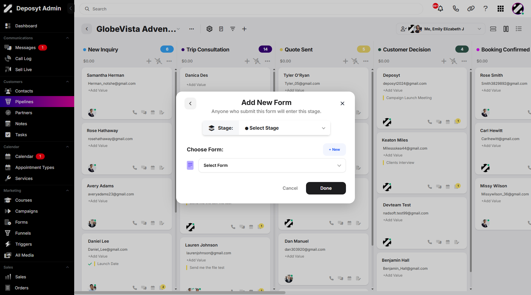 Step 8: A pop-up window will appear where you can select a stage, create a new form, or choose from an existing list.