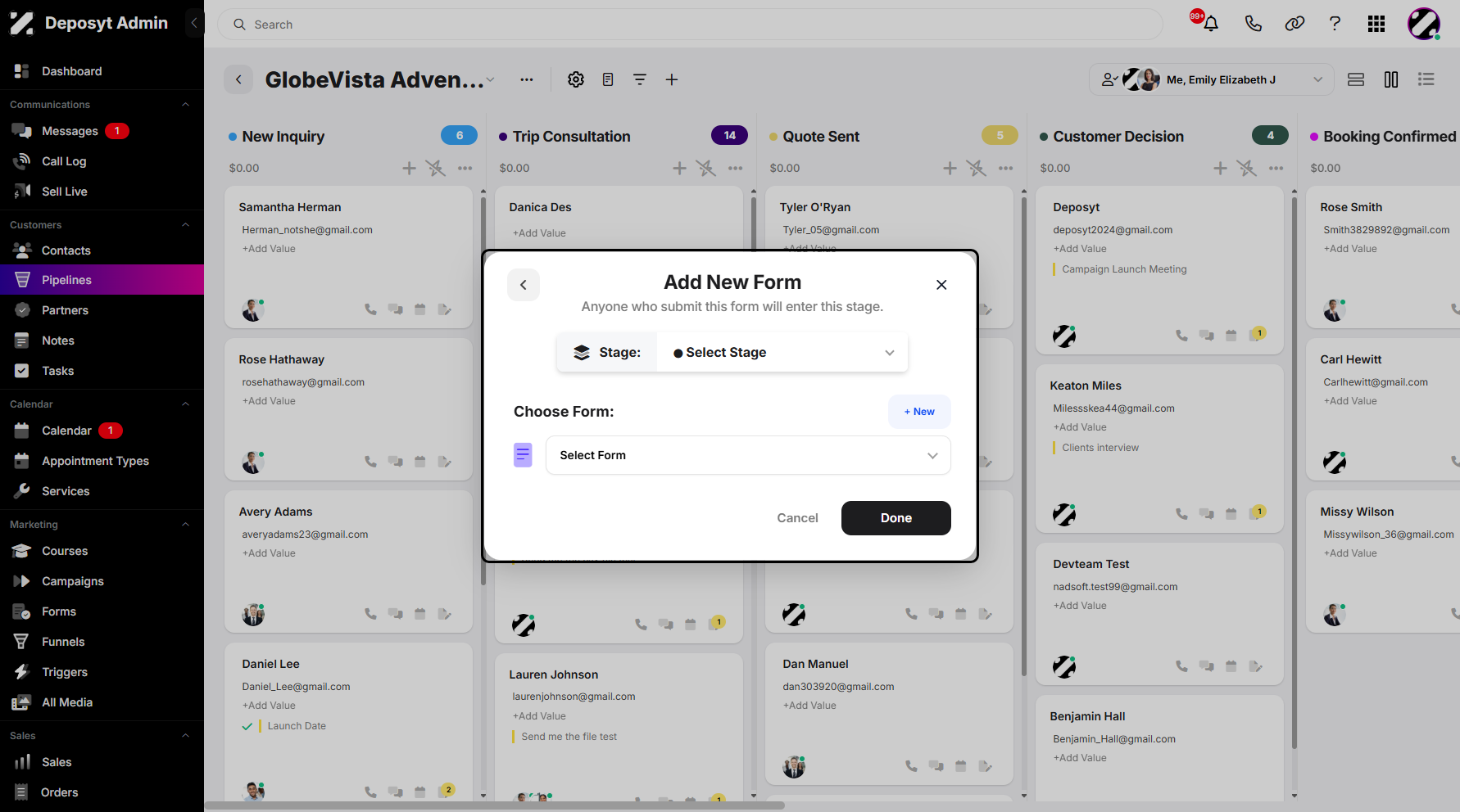 Step 8: A pop-up window will appear where you can select a stage, create a new form, or choose from an existing list.