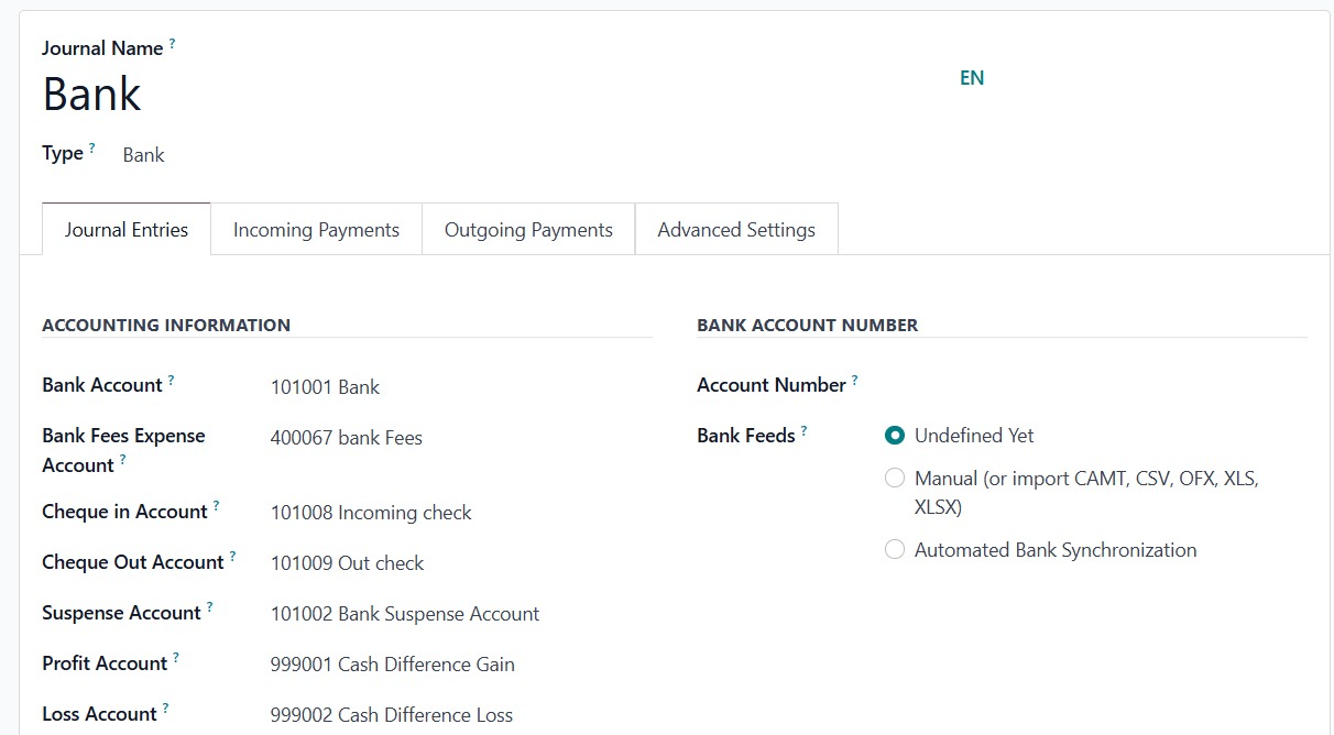 Add bank fees account