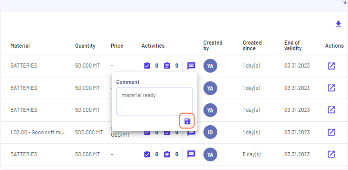 Write the comment and click on the save icon
