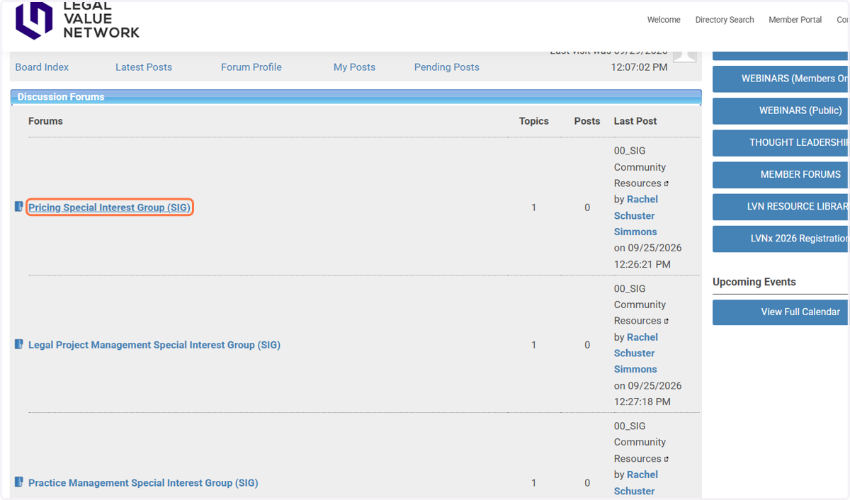 The SIGs will be listed and you can see the sub forum topics by clicking the SIG Group