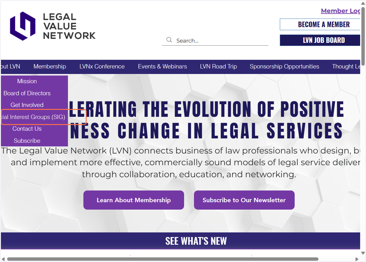 Click on Special Interest Groups (SIG) under the About LVN menu tab