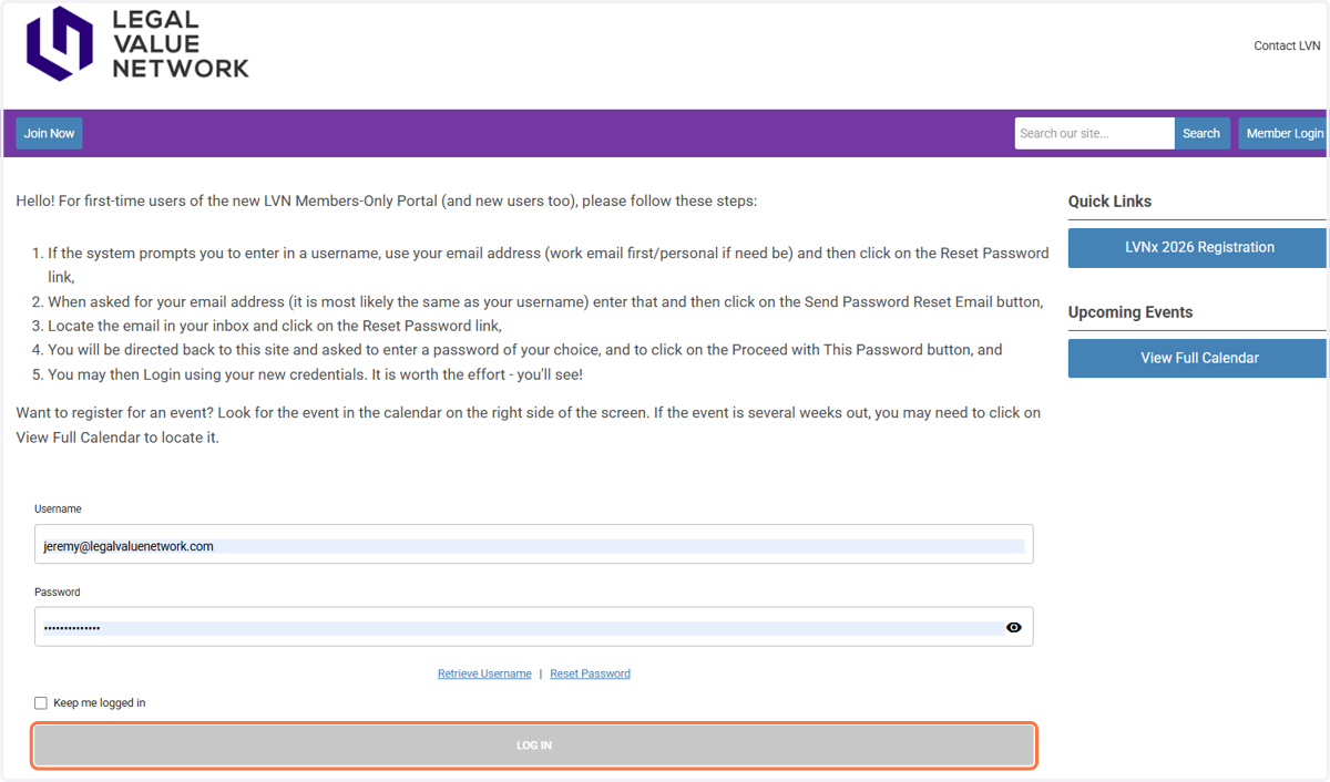 This will take you to a new page. Enter your login information and click on LOG IN