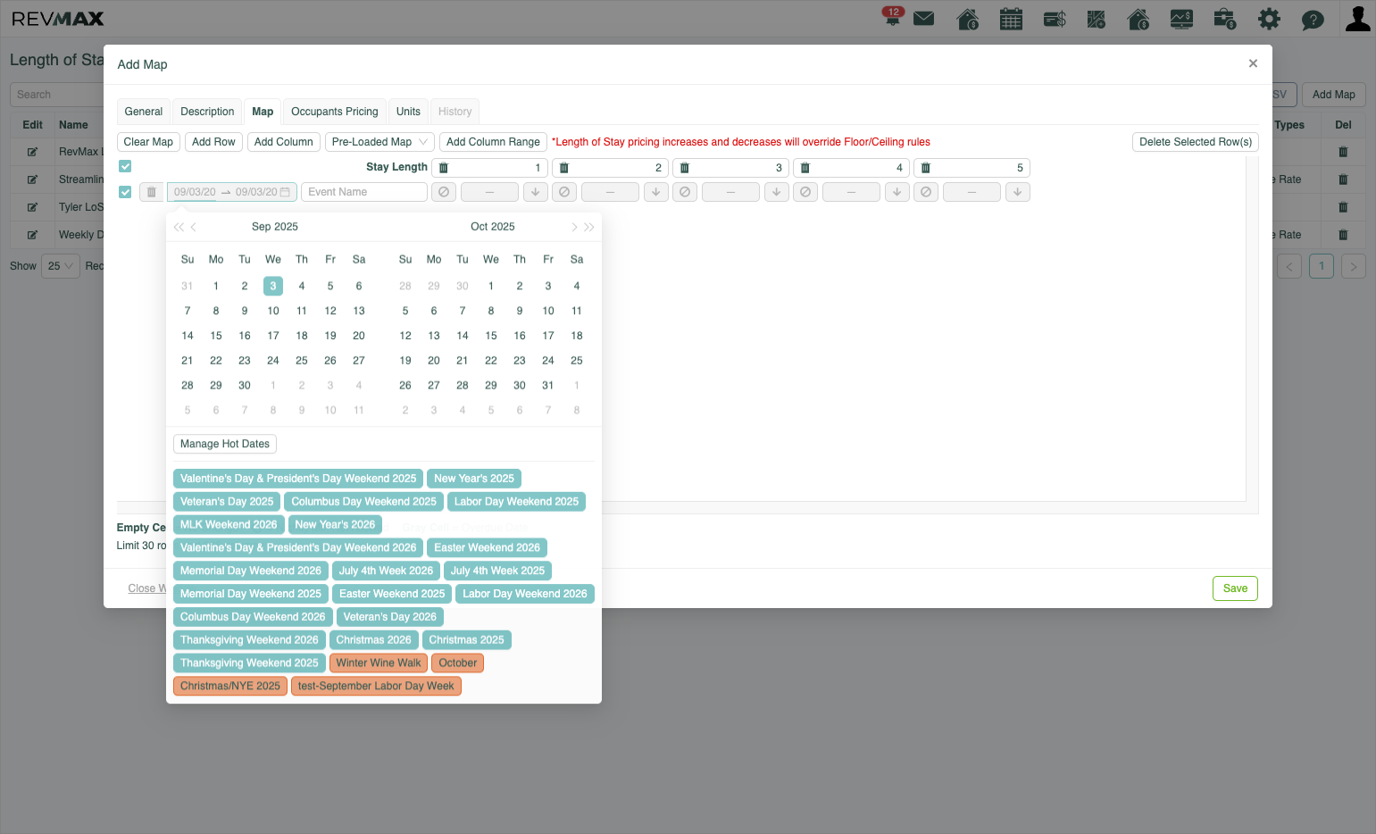 Enter the dates you would like to add an LOS strategy for