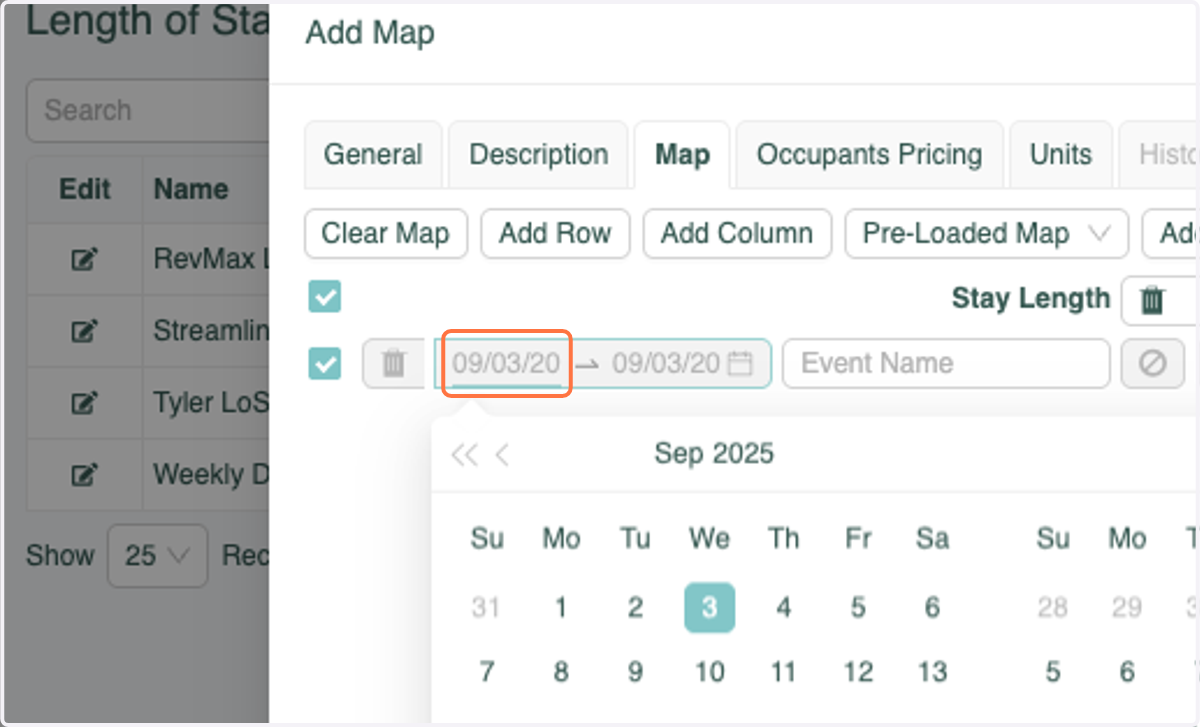 Enter the dates you would like to add an LOS strategy for