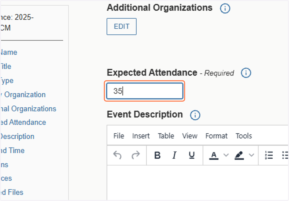 Add or Confirm the Expected Number of Attendees