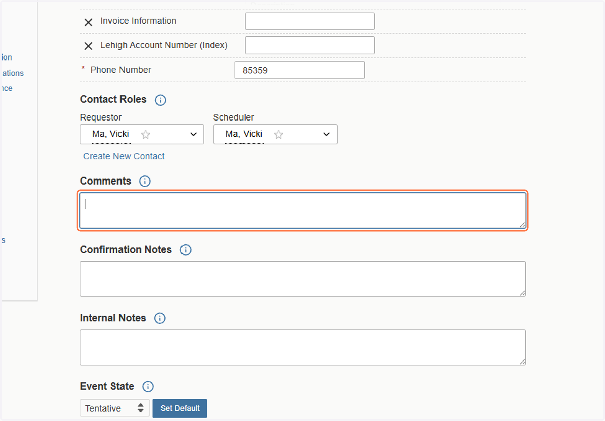 Adding comments, confirmation notes, and internal notes