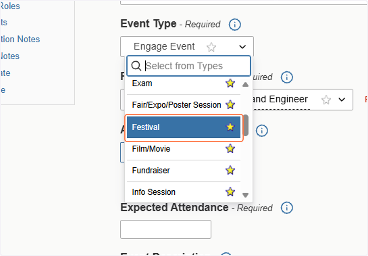 Select Event Type that Best Fits Description of Reservation Submission