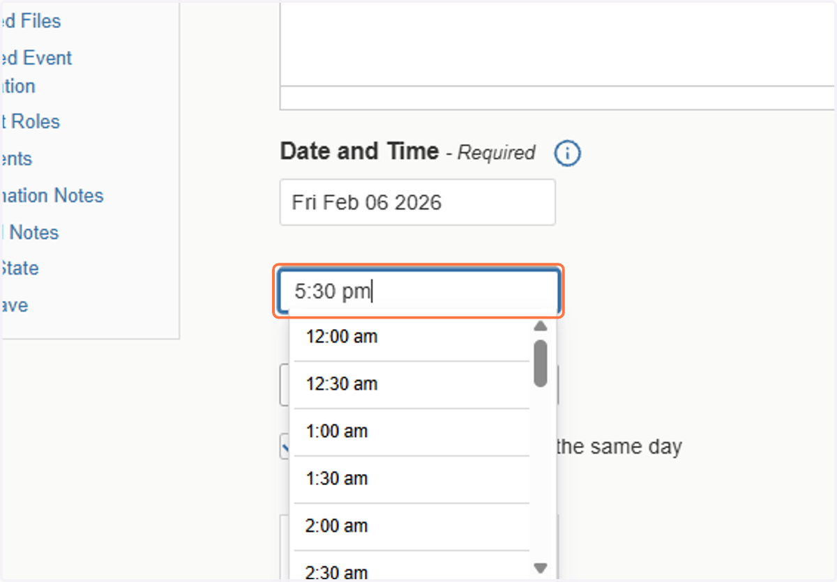 Changing Time of Event