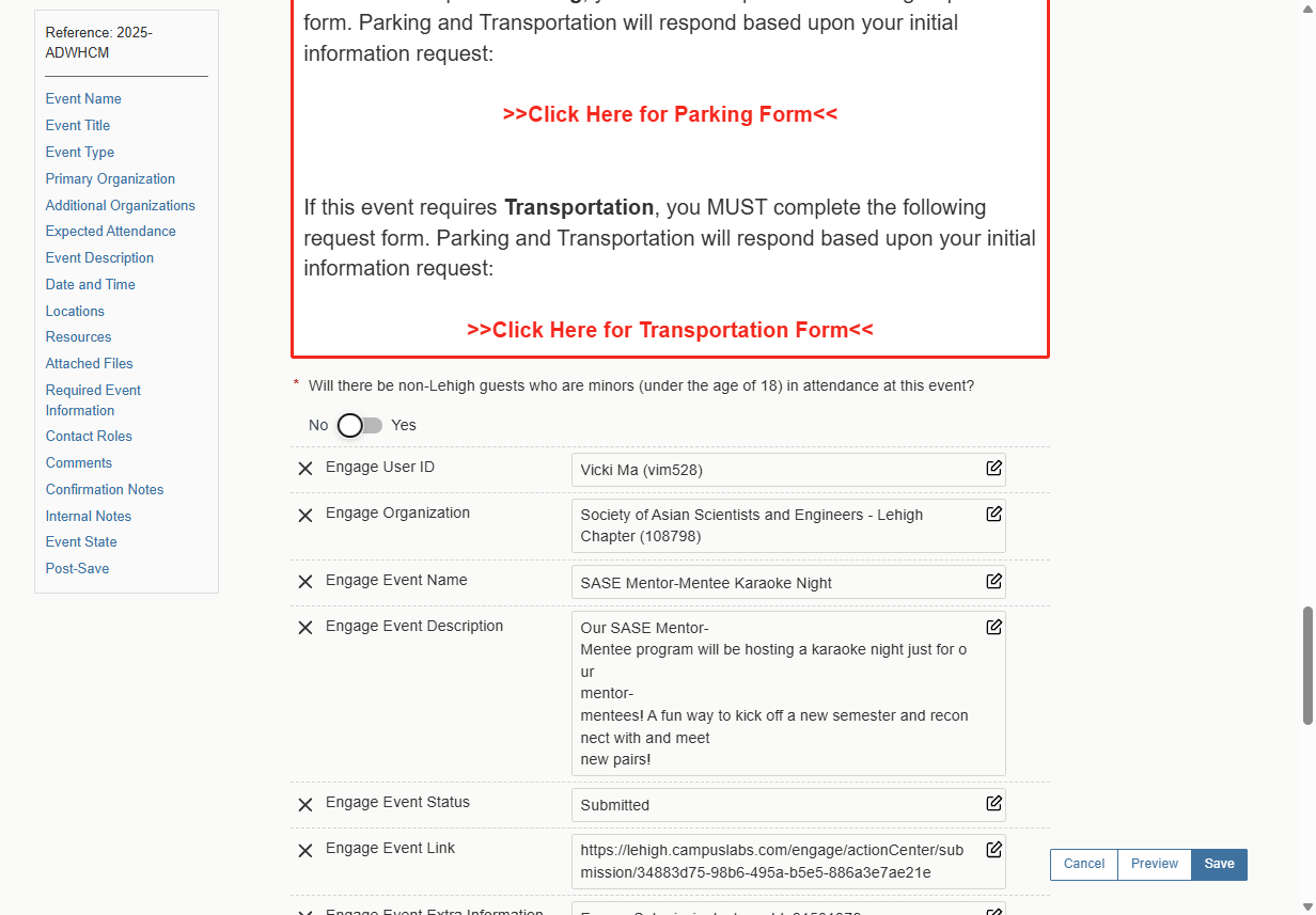 Identification of Minors at Event