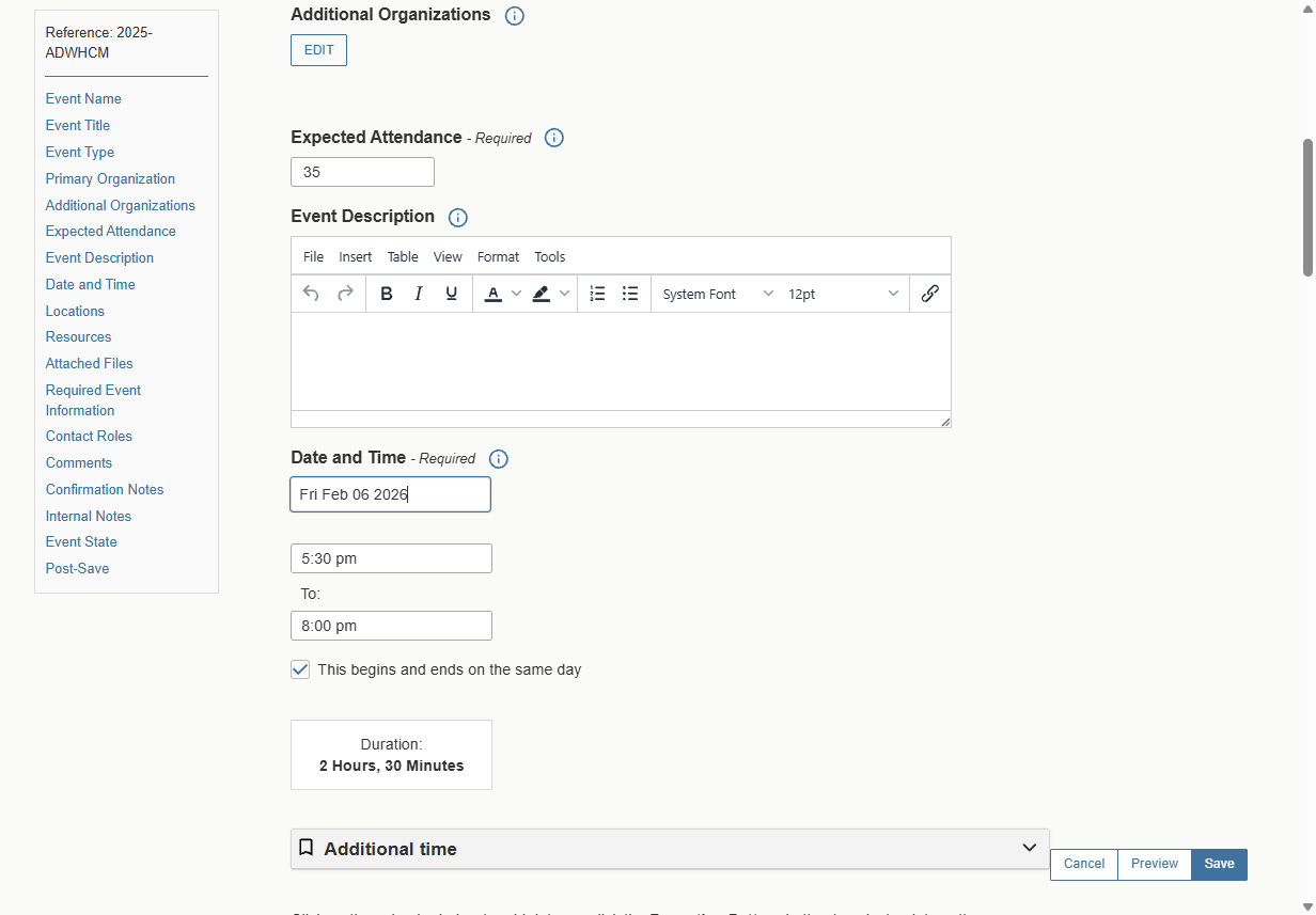Review and Confirm Time of Event